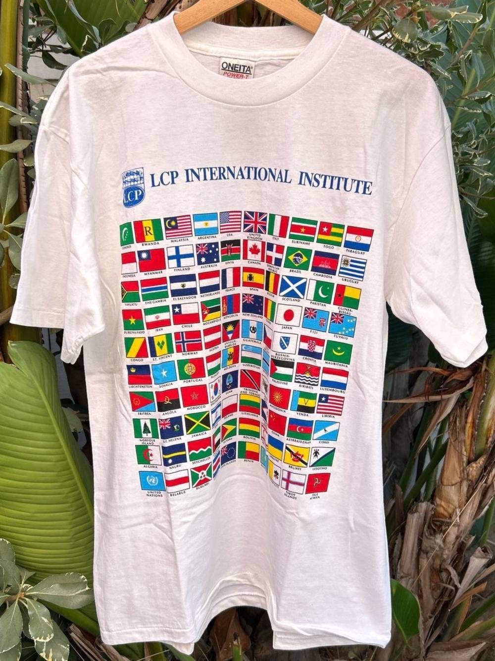 Vintage 1990s Oneita LCP International Institute Flags Graphic T Shirt USA L